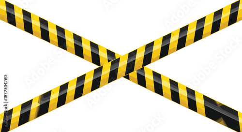 Crossed yellow and black caution tape warning barrier symbol isolated on white background safety hazard vector illustration