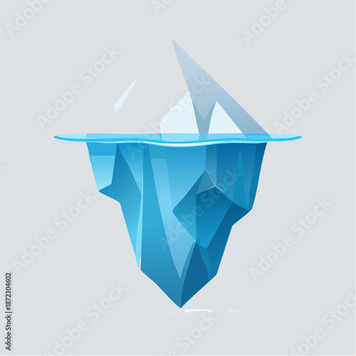 Majestic blue iceberg floating in cold water, symbolizing environmental challenges, in bright studio.