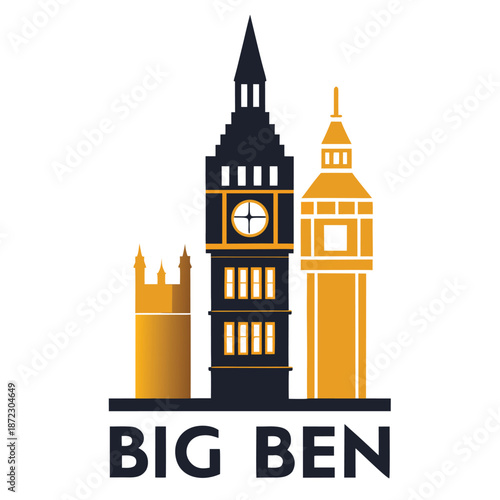 Classic Big Ben Clock Tower Silhouette Vector Illustration of London Landmark