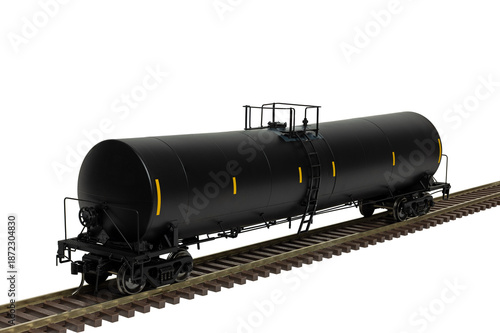 A Black Railroad Tank Train Car On Track