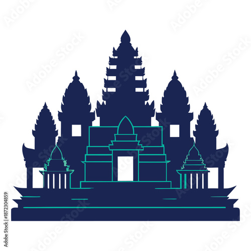 Iconic Angkor Wat Cambodia Silhouette Vector Graphic for Cultural Travel Themes