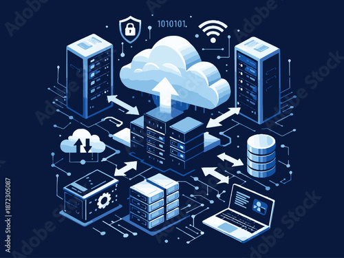 Cloud Computing Data Infrastructure Vector Illustration
