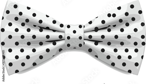 Elegant polka dot bow tie accessory in black and white isolated on white background classic fashion vector illustration