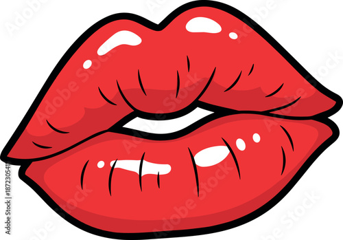 A close-up illustration of red lips with a slightly open mouth on transparent background