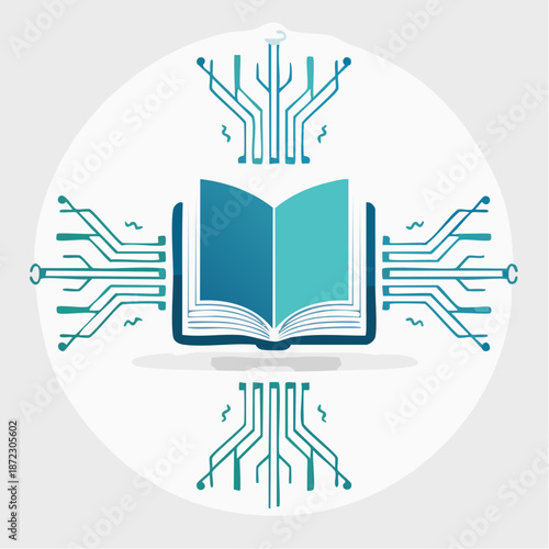 Digital Learning Concept with Open Book and Circuit Board Lines in Bright Studio