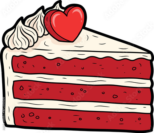 A slice of delicious red velvet cake with cream cheese frosting on transparent background
