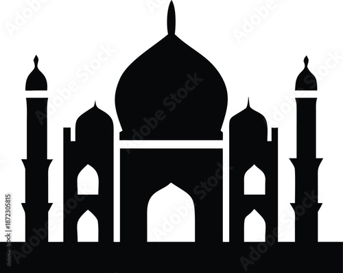 Black and White Architectural Vector Drawing of the Taj Mahal Monument in Agra, India