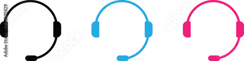 Headset Microphone Icons Set in Black Blue and Pink