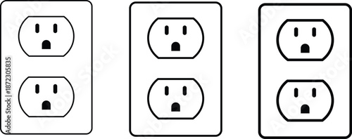 Electrical Wall Outlet Icons Set in Outline Minimal Style