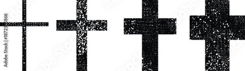 Textured Religion Crosses set . Christian crosses collection from tiny to bold.  Vector