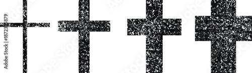 Textured Religion Crosses set . Christian crosses collection from tiny to bold.  Vector