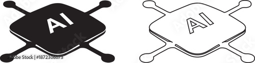Black and white A I symbol with four arms on each side artificial intelligence, vector art illustration design on a white background.