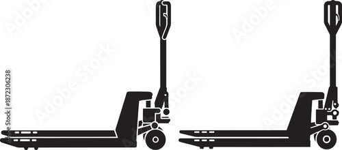 Manual Pallet Jack Silhouette Icons for Warehouse Logistics and Material Handling