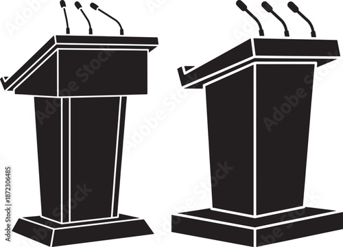 Public Speaking Podium Lectern with Microphones Silhouette Icons for Presentations