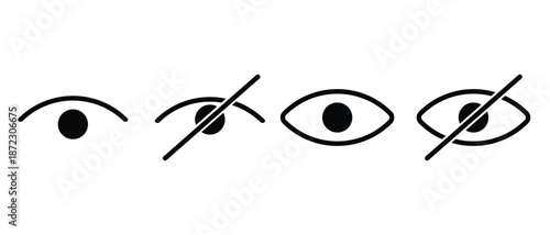 Eye and Hidden View Icons Set Showing Visible and Private