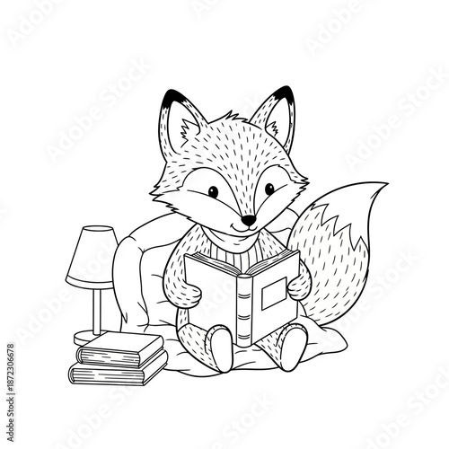 Cute Fox Reading a Book in a Cozy Setting.