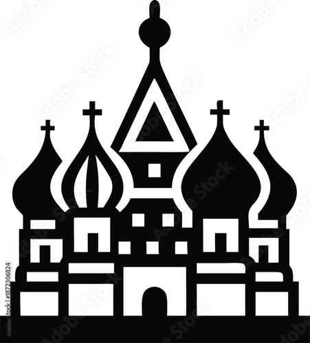 Intricate Line Art Vector Illustration of the Saint Basil Cathedral Architecture in Moscow
