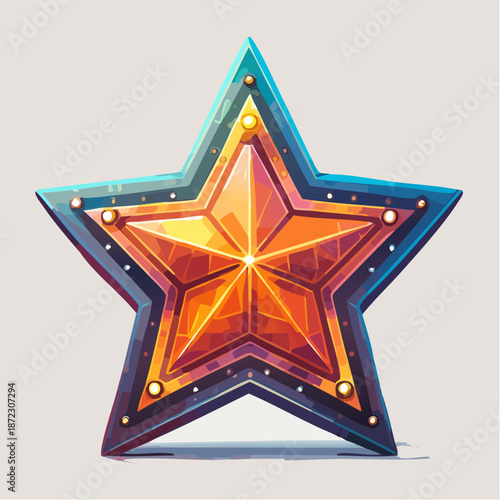 Brightly Illuminated Retro Star Vector Illustration. Golden Award Icon for Success, Rating, and Premium Quality Design.