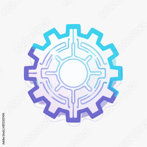 Digital Technology Gear Icon Vector with Abstract Circuitry Pattern for System Settings and Process Innovation