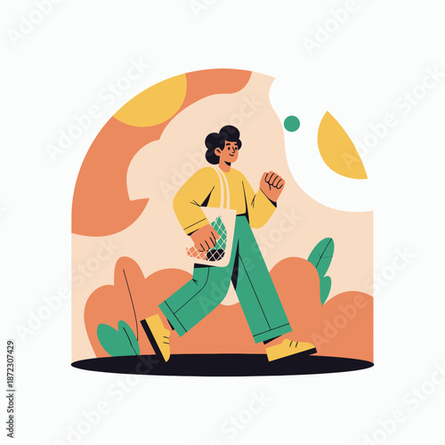 Woman Walking with Skateboard and Coffee.