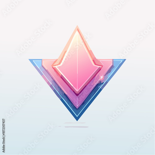 Abstract Glowing Geometric Crystal Arrow Vector Illustration with Modern Neon Pink and Blue Gradient Style Element Design.