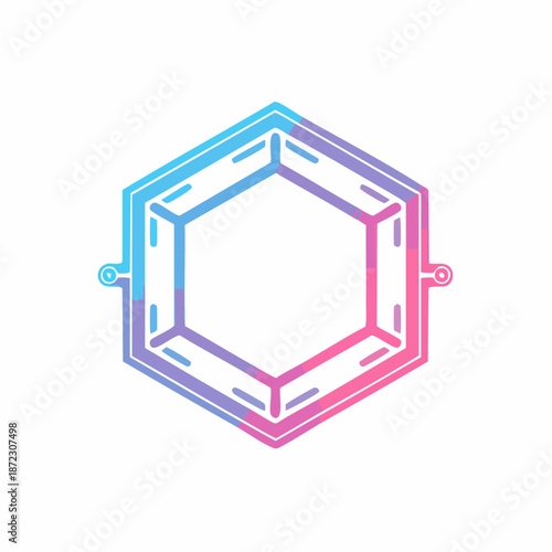 Futuristic Neon Gradient Hexagon Frame Icon. Abstract Geometric 3D Structure Symbol for Technology and Data Connection Vector.