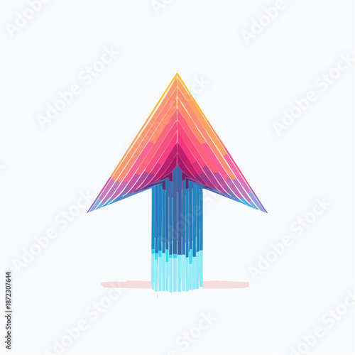 Dynamic Abstract Up Arrow 3D Vector Illustration. Colorful layered graphic representing growth, success, and digital progress.