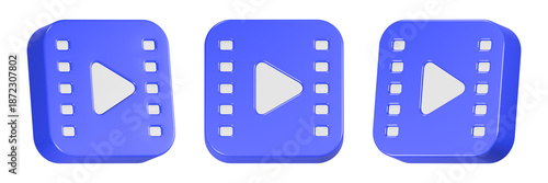 play video icon 3d render blue color