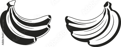 Black and white banana illustration set with hand drawn fruit shapes for food design, packaging, branding, and healthy lifestyle concepts