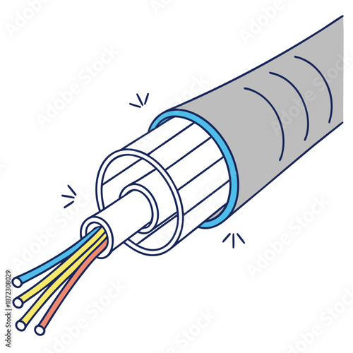 High Speed Optical Fiber Cable Vector Illustration for Global Data and Telecommunications