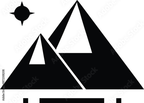 Minimalist Vector Graphic of Ancient Egyptian Pyramids in a Clean Black and White Line Art Style