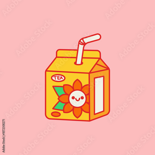  Cute juice box with a straw and a smiling flower illustration