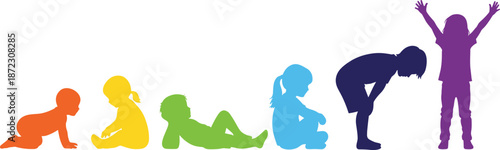 baby, child, growth, development, stages, silhouette, colorful, childhood, milestone, learning, progress, family, parenting, care, nurture, education, life, timeline, illustration, concept