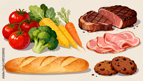 Illustration of assorted food items