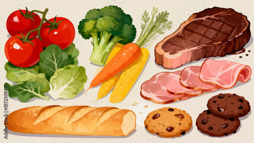 Illustration of various food items