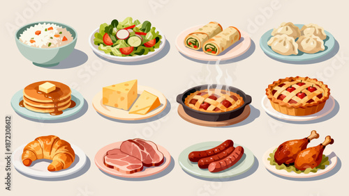Illustration of various food dishes