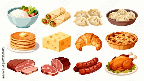 Assorted food items illustration