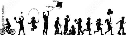 children, kids, silhouette, play, fun, childhood, activity, motion, happy, joy, freedom, energy, game, outdoor, friends, youth, family, recreation, lifestyle, illustration