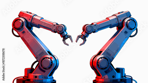Two robotic arms in red and blue