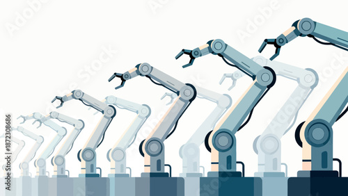 Row of robotic arms in industrial setting