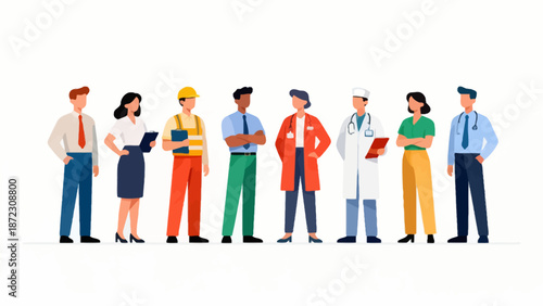 diverse workers in colorful outfits