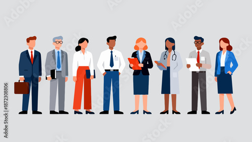 diverse professional people in line