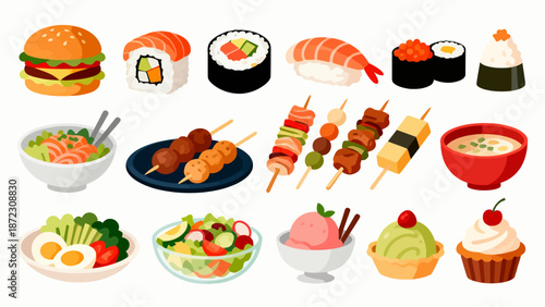 Assorted food dishes and snacks