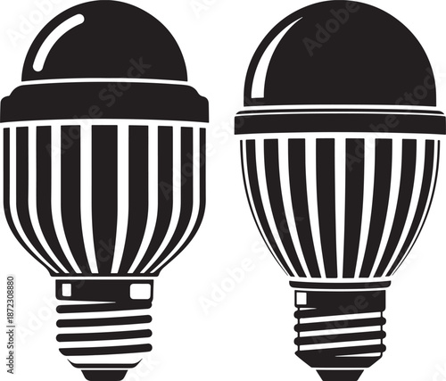Modern LED Light Bulb Silhouette Icons for Energy Efficiency and Sustainable Lighting