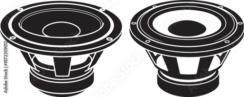 Professional Audio Speaker and Subwoofer Component Silhouette Icons for Sound Systems