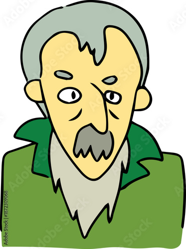 Sketch of a gray-haired elderly man with a beard and mustache, created with rough, grunge lines. Suitable for icons, posters, or character branding, offering a timeless and bold look