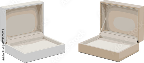 Open gift box mockup set in white and beige colors isolated on white background luxury packaging vector illustration