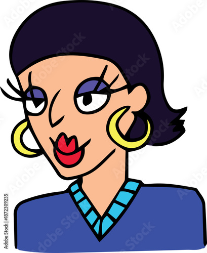 Drawing of a brunette woman with a short haircut and full red lips. Created with bold, grunge lines, suitable for icons, posters, or branding, highlighting a stylish and confident look