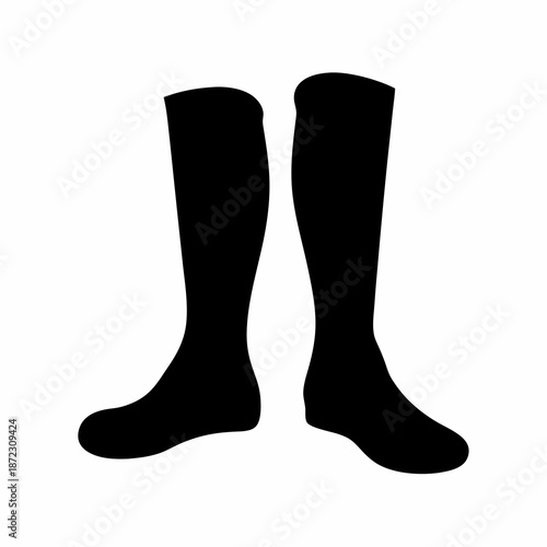 Two black silhouette of knee high socks on a white background