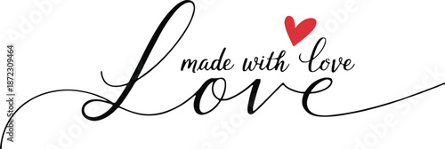 love made with love calligraphy phrase with heart for packaging